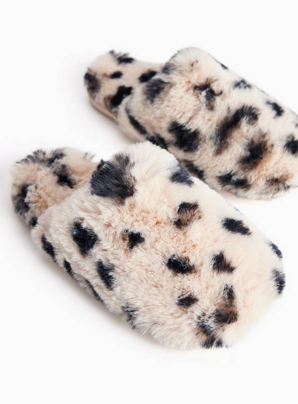 Animal Print Faux Fur Mule Slippers L